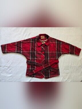Final Touch Red and Black Plaid Belted Pea Coat